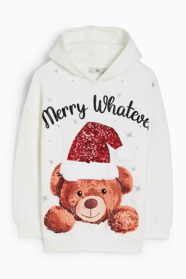 Kinder Mädchen - Bär - Weihnachts-Hoodie - weiss