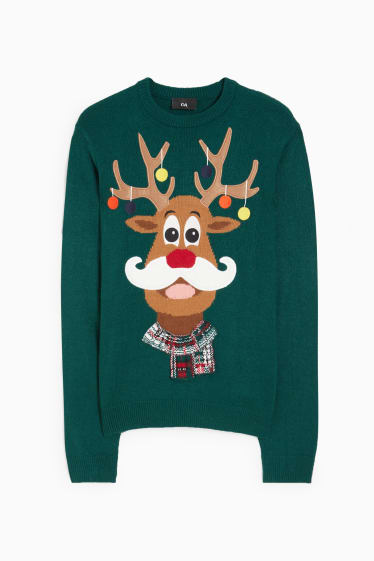 Heren - Trui voor de kerst - rendier Rudolf - groen