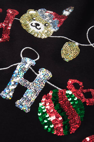Kinder Mädchen - HoHoHo - Weihnachts-Hoodie - Glanz-Effekt - schwarz