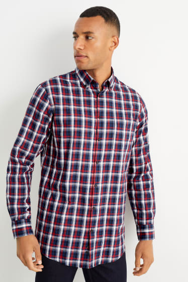 Hommes - Pull en maille fine et chemise - regular fit - col button down - rouge foncé