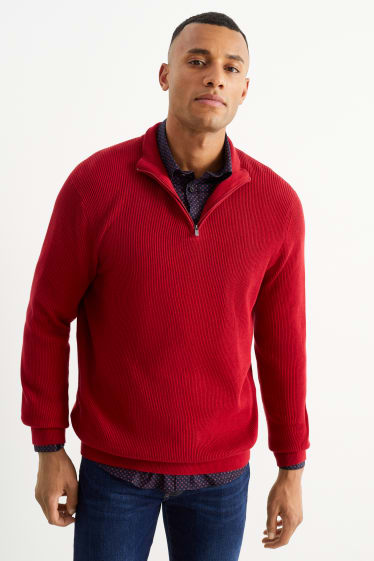 Uomo - Maglione e camicia - regular fit - collo all'italiana - rosso scuro