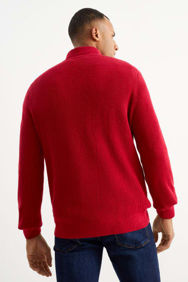 Uomo - Maglione e camicia - regular fit - collo all'italiana - rosso scuro