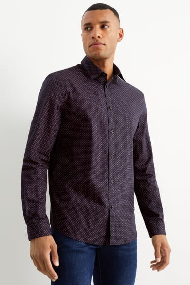 Bărbați - Pulover și cămașă - regular fit - guler Kent - vișiniu
