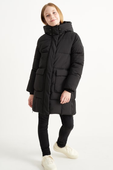 Children - Quilted coat with hood - black