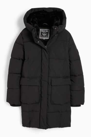 Children - Quilted coat with hood - black