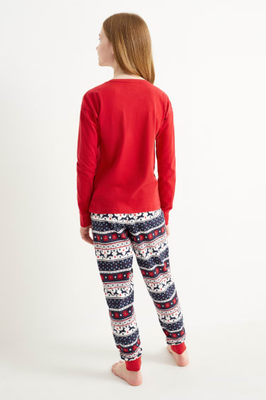 Kinderen: meisjes - Rendier - pyjama voor de kerst - 2-delig - donkerrood