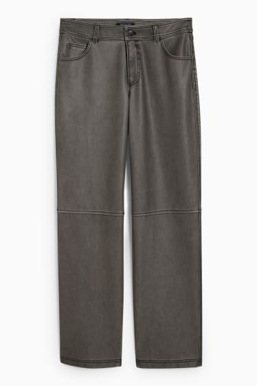 Jóvenes - CLOCKHOUSE - pantalón - mid waist - straight fit - polipiel - vaqueros - gris oscuro