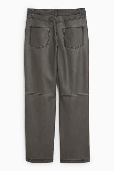 Dona - Pantalons - mid waist - straight fit - pell sintètica - texà gris fosc