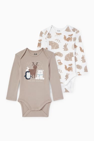 Babys - Set van 2 - bosdieren - rompertje - crème wit