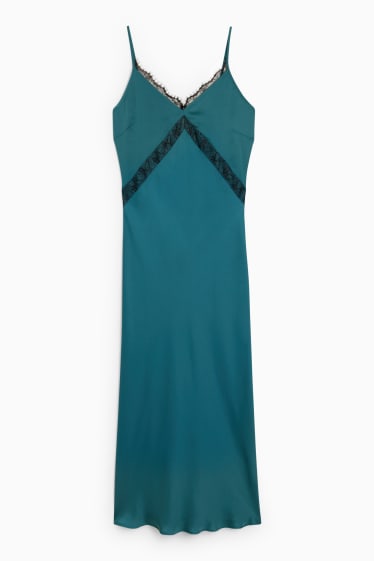 Women - Empire dress with lace - dark green