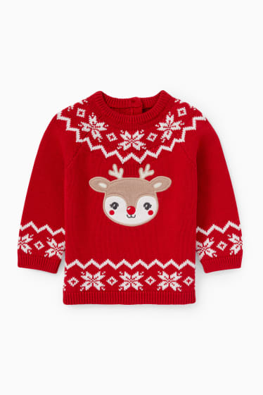 Baby Mädchen - Rudolf - Baby-Weihnachtspullover - dunkelrot