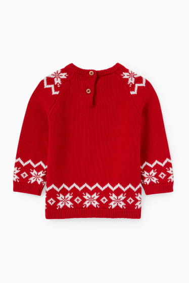 Baby Mädchen - Rudolf - Baby-Weihnachtspullover - dunkelrot