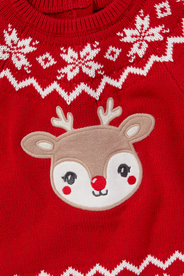 Baby Mädchen - Rudolf - Baby-Weihnachtspullover - dunkelrot