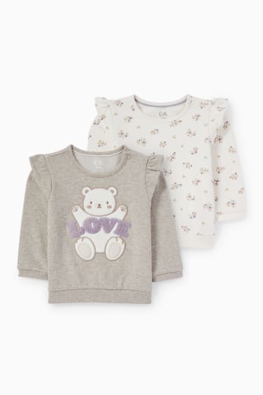 Bébés - Lot de 2 - ourson et petites fleurs - sweat pour bébé - beige