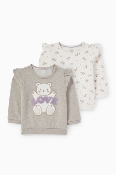 Babys - Set van 2 - beertjes en bloemetjes - baby-sweatshirt - beige