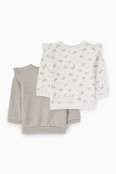 Babys - Set van 2 - beertjes en bloemetjes - baby-sweatshirt - beige
