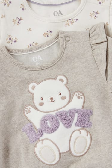 Bébés - Lot de 2 - ourson et petites fleurs - sweat pour bébé - beige