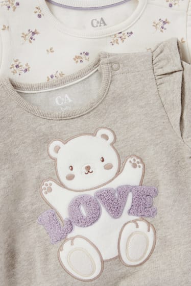 Babys - Set van 2 - beertjes en bloemetjes - baby-sweatshirt - beige