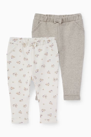 Bébés - Lot de 2 - petites fleurs - pantalons de jogging bébé - pantalon doublé - beige