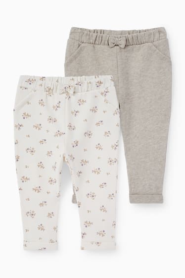 Baby: meisjes - Set van 2 - bloemetjes - baby-joggingbroek - thermobroek - beige