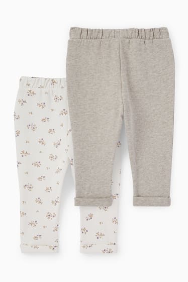 Baby: meisjes - Set van 2 - bloemetjes - baby-joggingbroek - thermobroek - beige