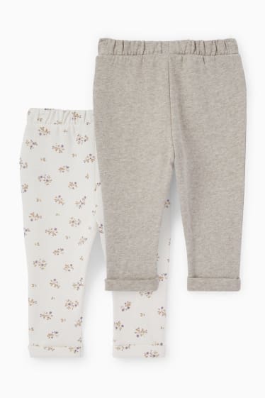 Babys - Set van 2 - bloemetjes - baby-joggingbroek - thermobroek - beige