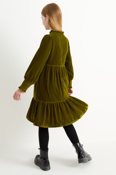 Kinder Mädchen - Samt-Kleid - grün