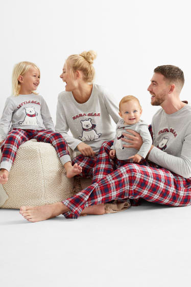Damen - Weihnachts-Pyjama mit Flanellhose - Eisbär - hellgrau-melange