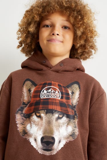 Enfants - Loup - sweat à capuche - marron