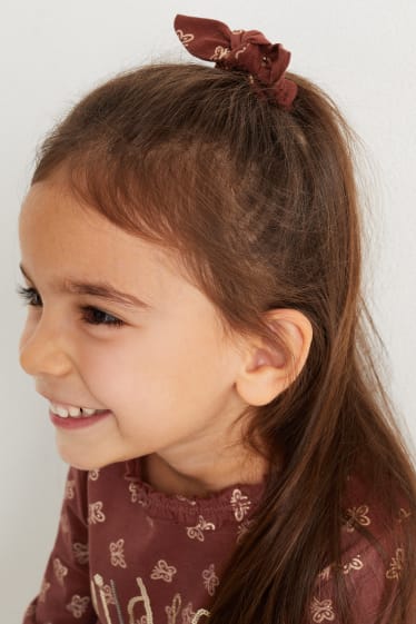 Kinder - Set - Langarmshirt und Scrunchie - 2 teilig - gemustert - braun