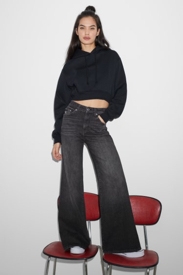 Women - CLOCKHOUSE - wide leg jeans - high waist - denim-dark gray
