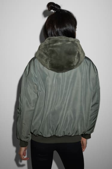 Women - Reversible bomber jacket with hood - green
