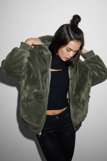 Women - Reversible bomber jacket with hood - green