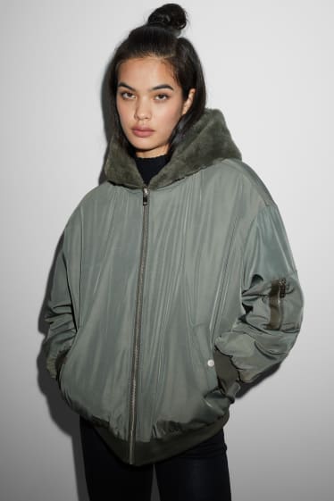 Women - Reversible bomber jacket with hood - green