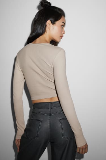 Dames - Korte longsleeve - beige