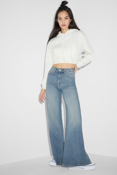 Women - CLOCKHOUSE - wide leg jeans - high waist - denim-light blue