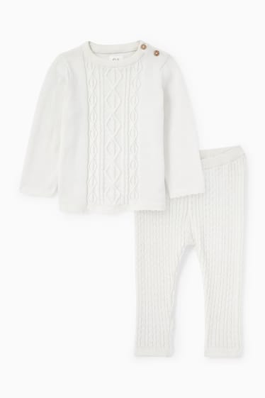 Miminka - Outfit pro miminka - 2dílný - copánkový vzor - krémově bílá
