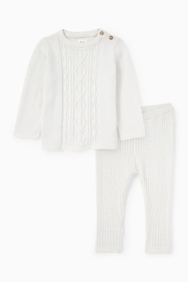 Bébés filles - Ensemble bébé - 2 pièces - motif tressé - blanc crème