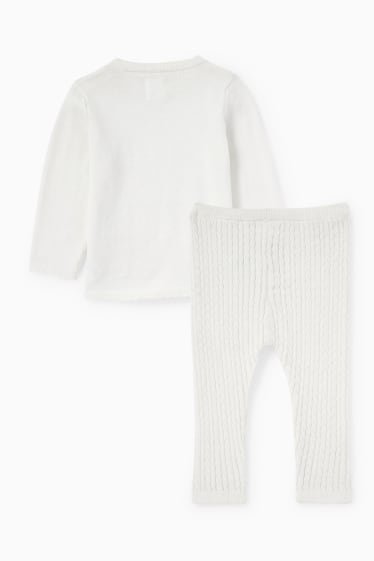 Miminka - Outfit pro miminka - 2dílný - copánkový vzor - krémově bílá
