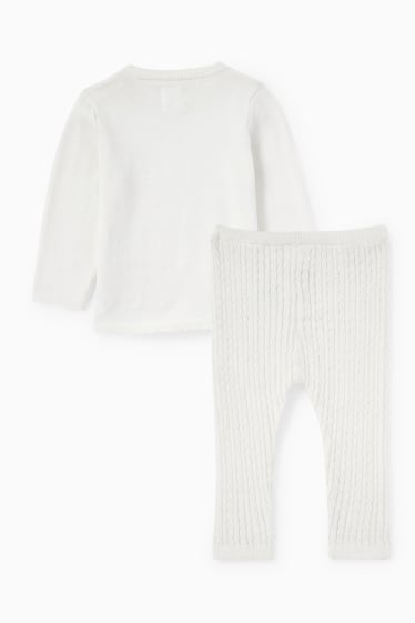 Babys - Babyoutfit - 2-delig - kabelpatroon - crème wit