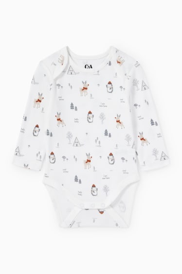 Unisex - Rudolf and penguin - Christmas romper set - 2 piece - white