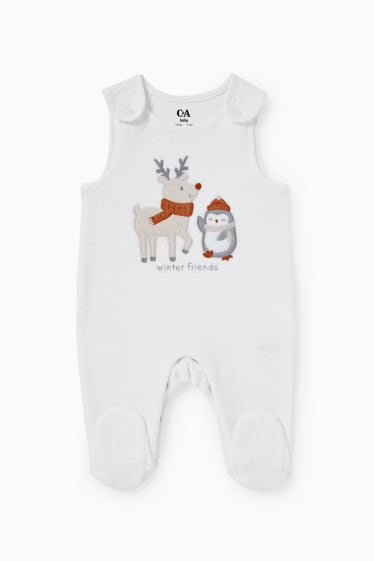 Unisex - Rudolf and penguin - Christmas romper set - 2 piece - white