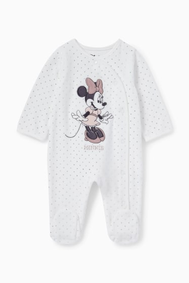 Bebeluși - Minnie Mouse - pijama salopetă bebeluși - cu buline - alb