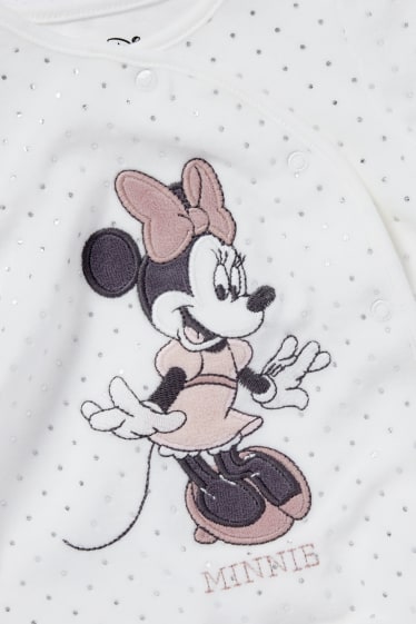 Bebeluși - Minnie Mouse - pijama salopetă bebeluși - cu buline - alb