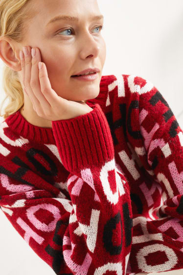 Dames - Trui voor de kerst - Ho ho ho - donkerrood