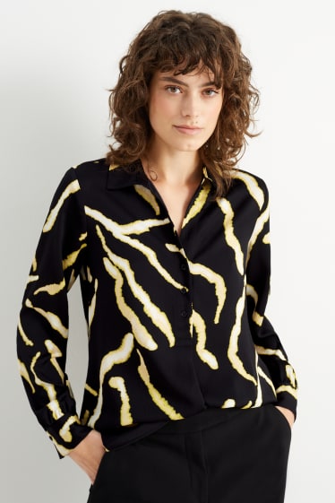 Women - Blouse - patterned - black