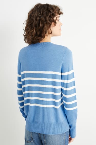 Damen - Pullover - blau / weiß