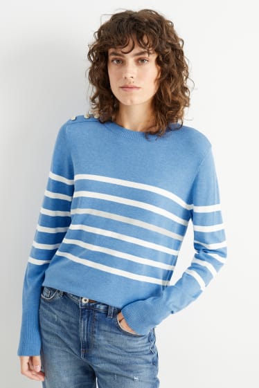 Damen - Pullover - blau / weiß