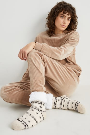 Femmes - Chaussettes antidérapantes - à motif - beige