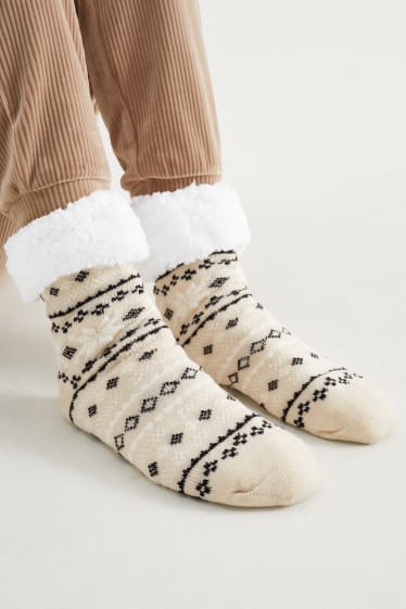 Femmes - Chaussettes antidérapantes - à motif - beige